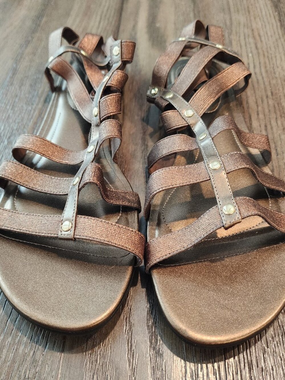 Dexflex Comfort Women’s Size 12 Bronze Strappy Gladiator Flat Sandals